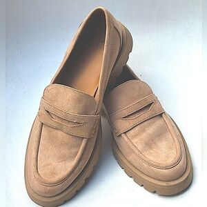 A New Day Tan Suede Vegan Loafers, Lug Soles Woman’s Size 9
